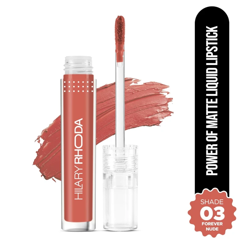 Hilary Rhoda Power Of Matte Liquid Lipstick | Buildable Colour | Long Lasting & Matte Finish | Lightweight & Non-Drying Formula | Smudge Proof & Non-Transferable | 3ml (Forever Nude - Shade 03) thumbnail 8